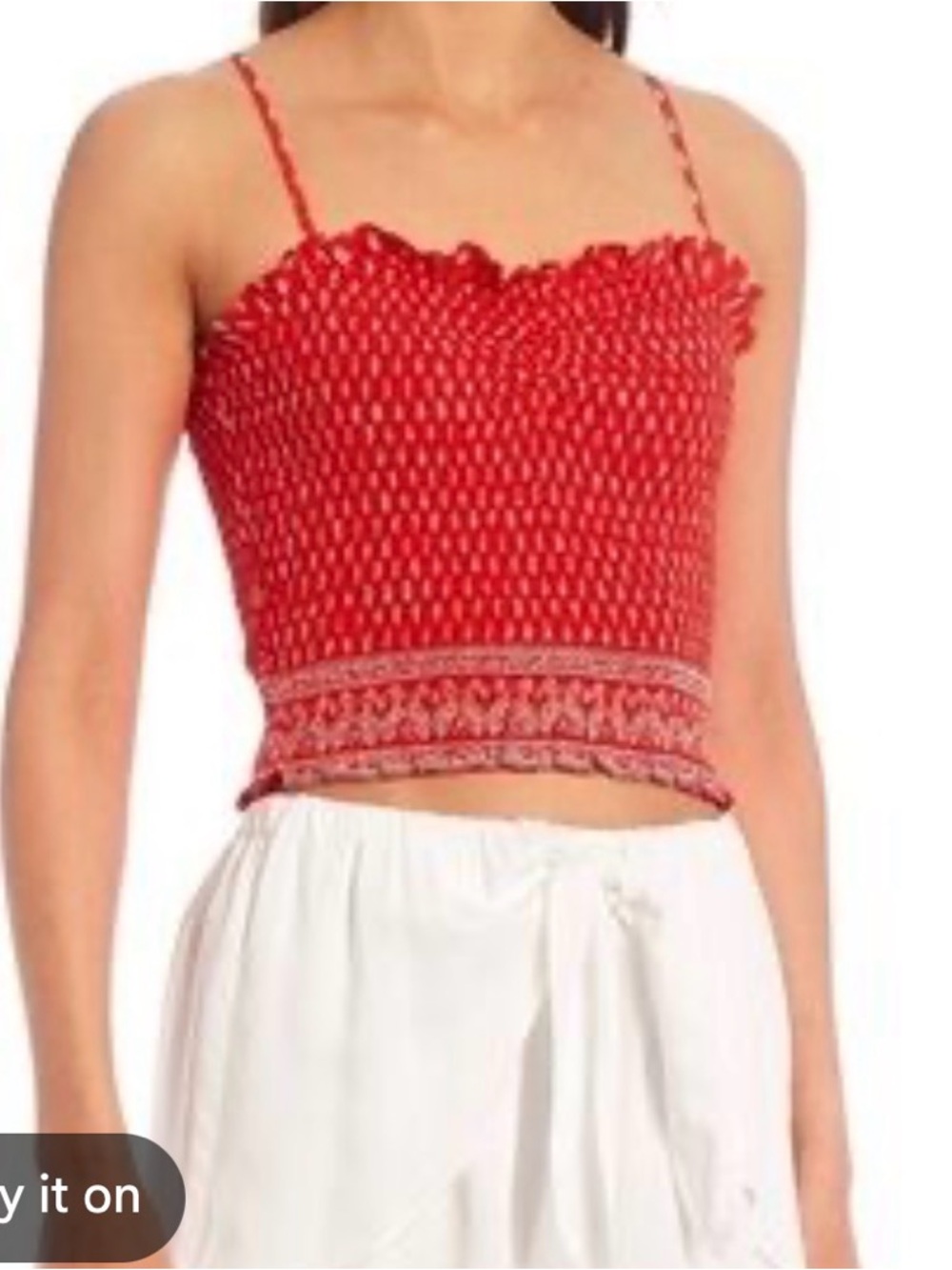 Gianni Bini Red Smocked Spaghetti-Strap Crop Top